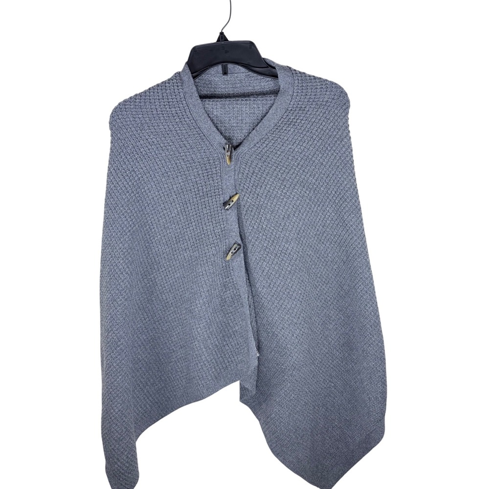 Orvis Wool Cashmere Waffle Knit Toggle Poncho Cape Heather Gray One Size